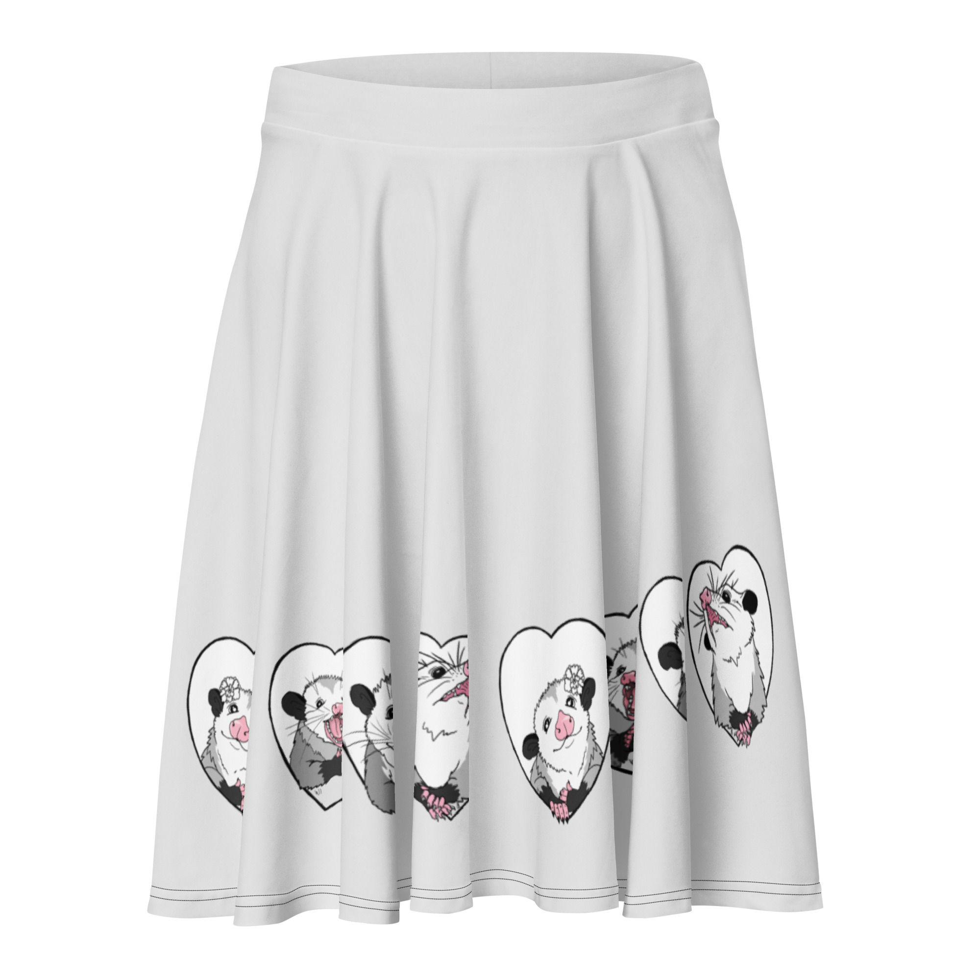 "Opossum Hearts" Grey - Skater Skirt print