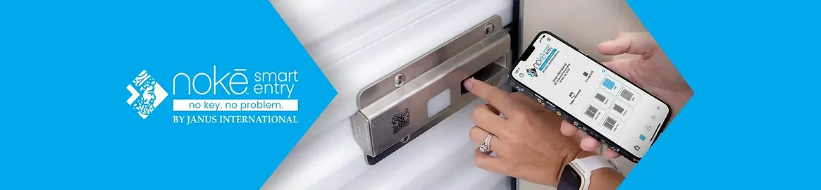 Promotional image showing Nokē smart storage access latch