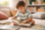 Boy reading a picture book independently, showing how nonlinear learning in children develops through curiosity.