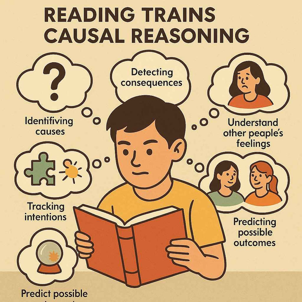 How stories support early brain development by teaching children to analyze causes, track intentions, and anticipate results.
