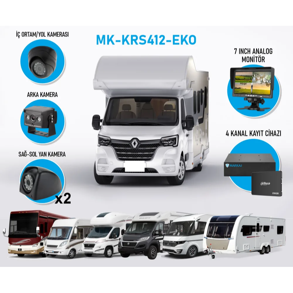 MK-KRS412-EKO 2 Megapiksel 4 Kameralı Kayıt Cihazlı Karavan Kamera Seti