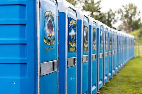 Portable toilets in a park