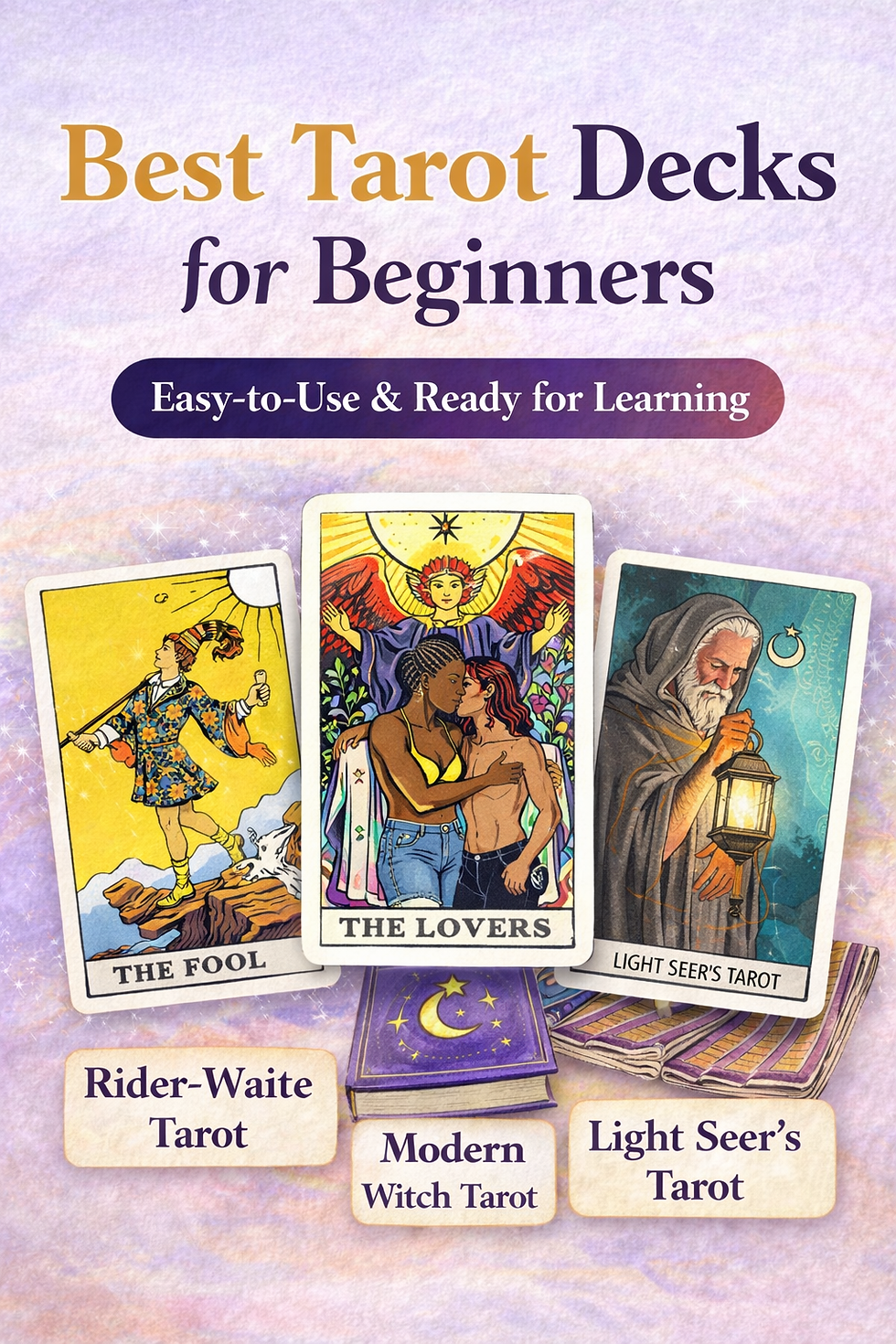 Best tarot decks for beginners including Rider-Waite, Modern Witch, and Light Seer’s Tarot