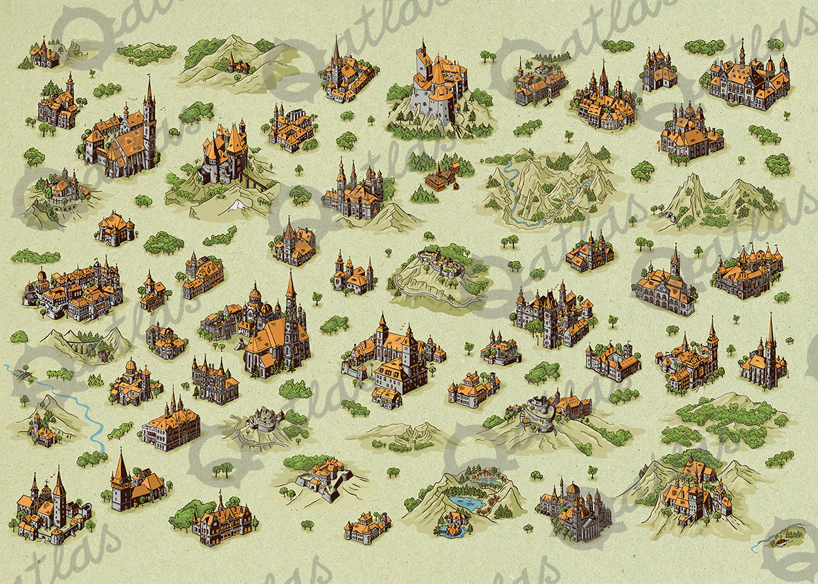 Hand drawn European settlements map builder collection