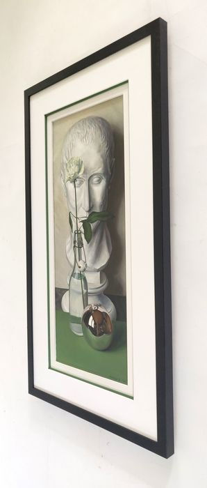 縮圖：Stilleven met beeld, roos en spiegelende bol