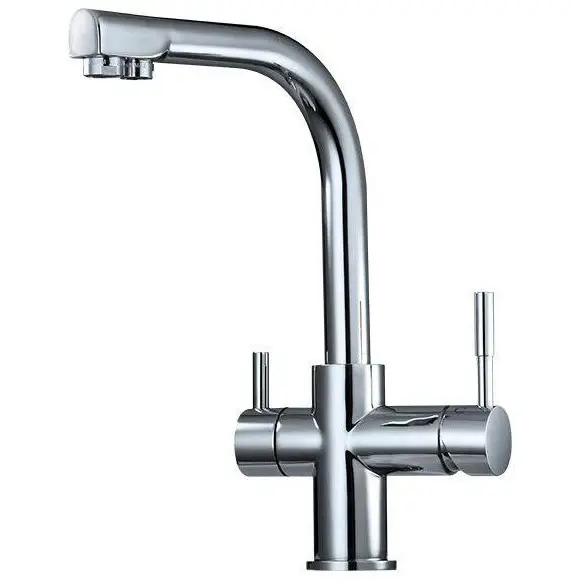 Brushed chrome three-way kitchen tap