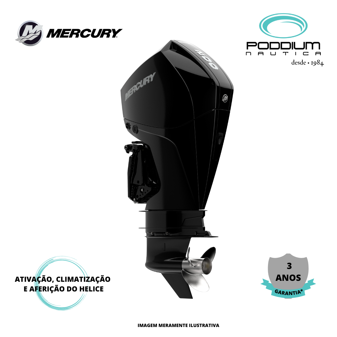 MOTOR DE POPA, MERCURY 200 L , DTS , PRETO , 4 TEMPOS