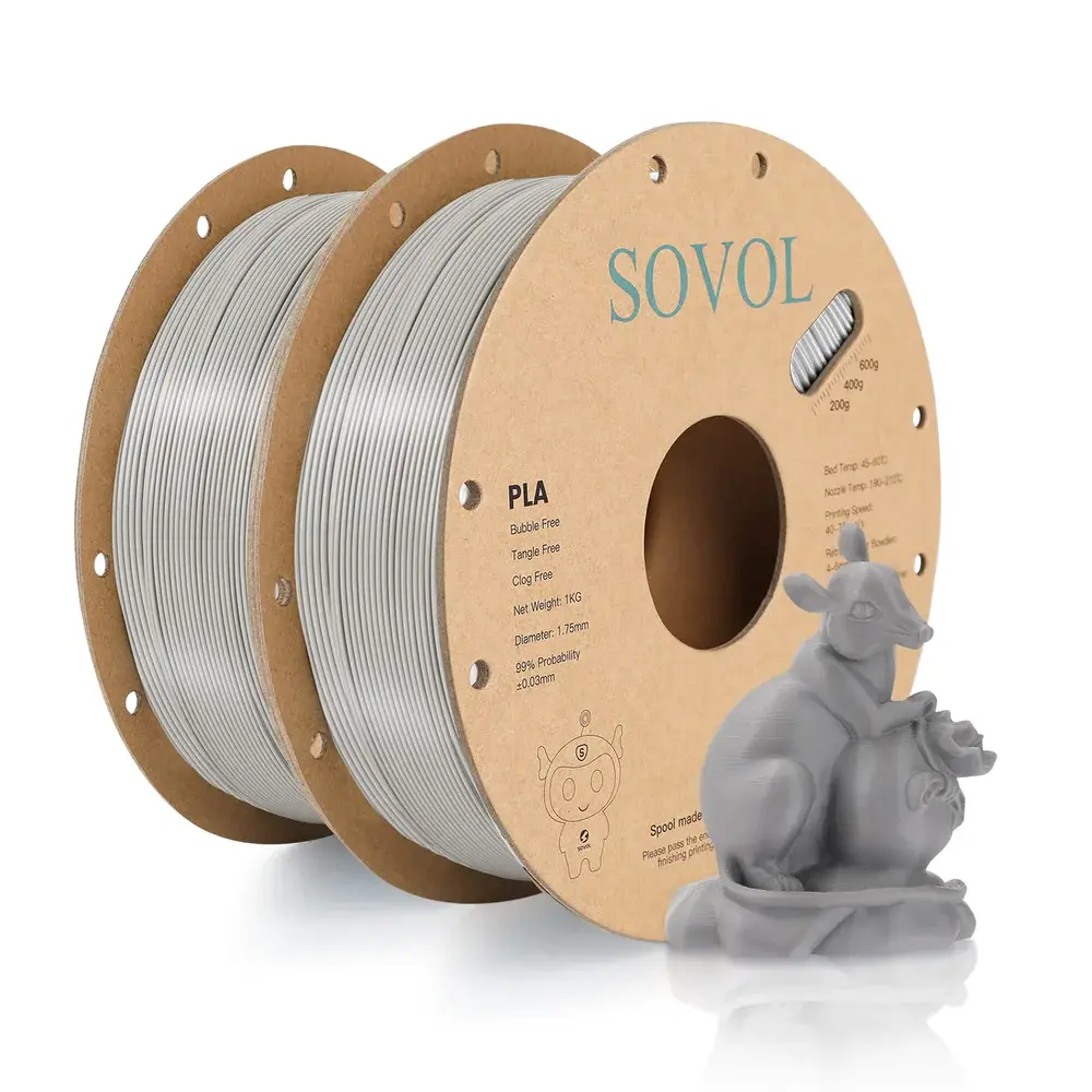 Sovol Grey/Grey PLA Filament 2KG (1KG+1KG)Cardboard Spools (4.4lbs) Grey/Grey