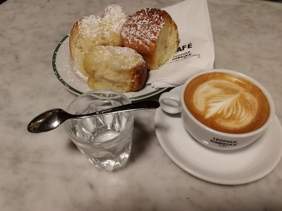Buchteln and Wiener Melange at Cafe Hawelka