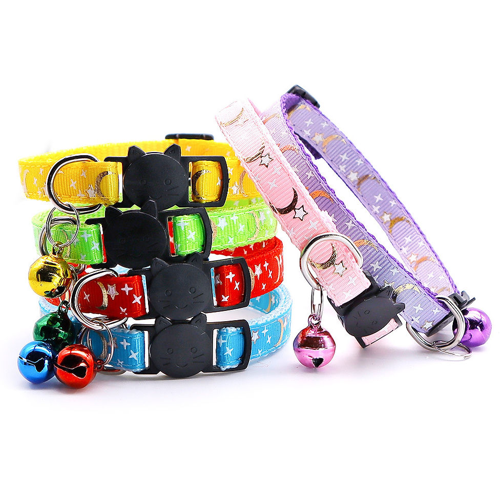 Thumbnail: New Gold Stars and Moon Cat Collar with Reflective Safety Buckle and Bell Adjust