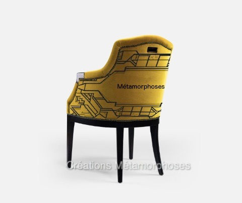 Fauteuil lounge avec création d'un cadre Art Déco velours moutarde