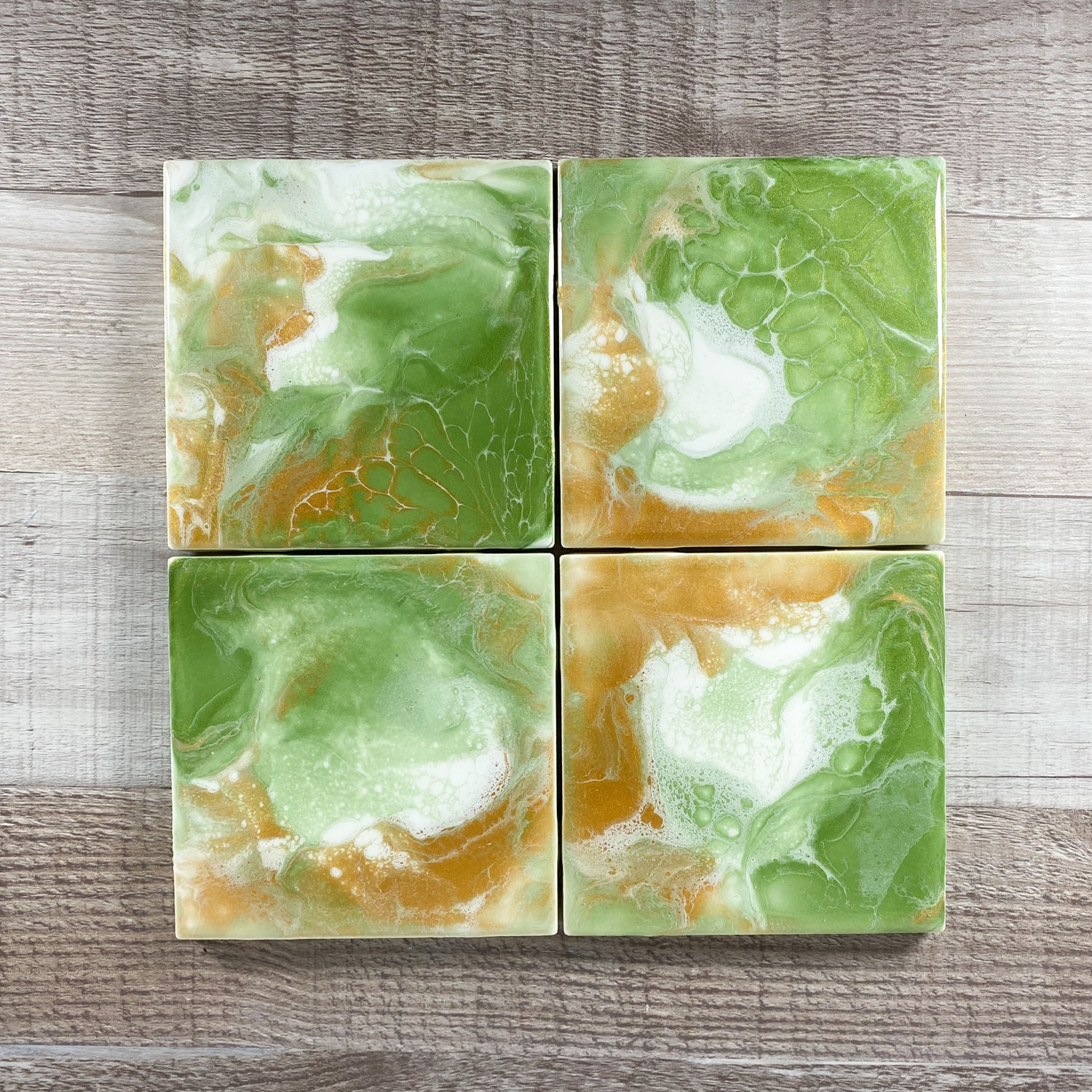 Green & Gold Swirl Handmade Coaster Set