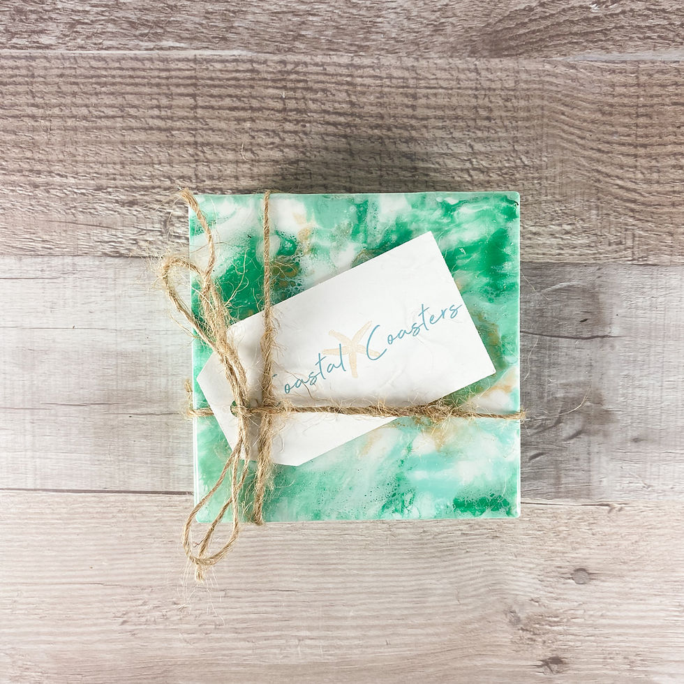 Thumbnail: Sea Green &Gold Swirl Handmade Coaster Set
