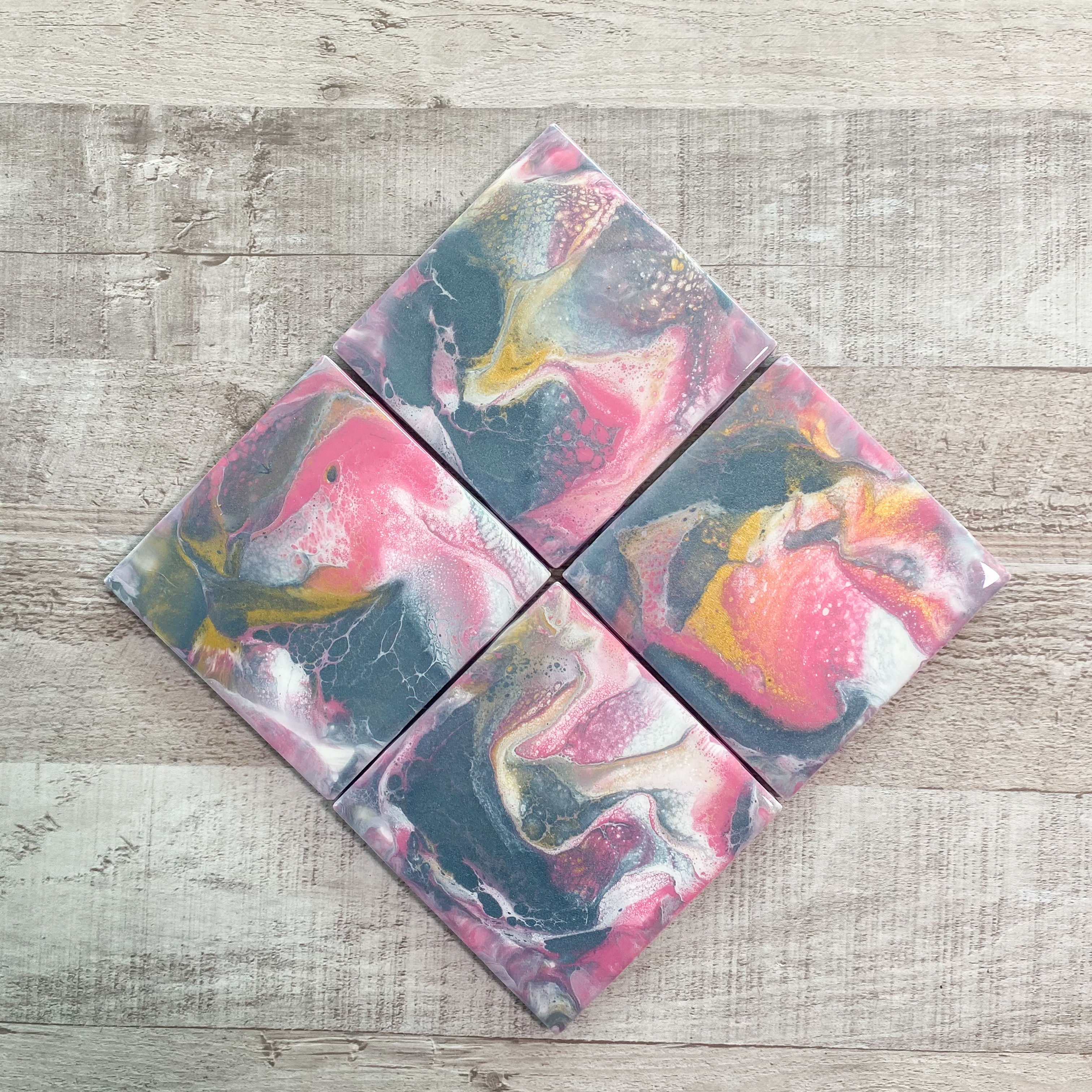 Blushing Delight Swirls Handmade Coaster Set