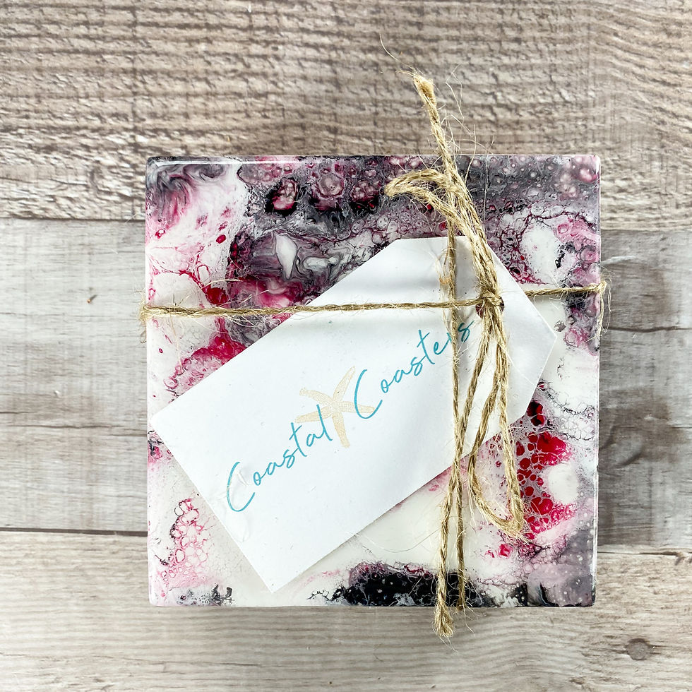 Thumbnail: Red, Black, and White Swirl Handmade Coaster Set
