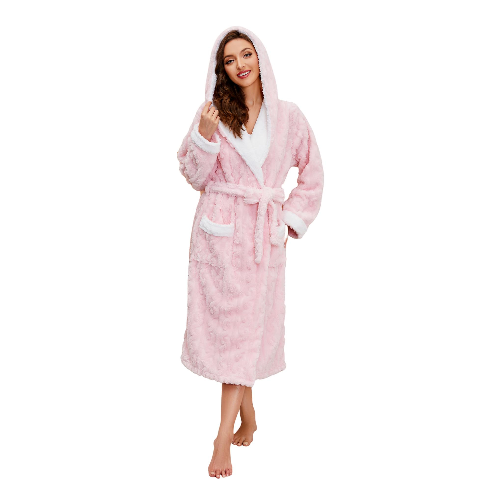 Premium long plush fleece hooded dressing gown