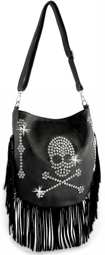 Skull Design Fringed Rhinestone Shoulder Bag | New Citylife USA