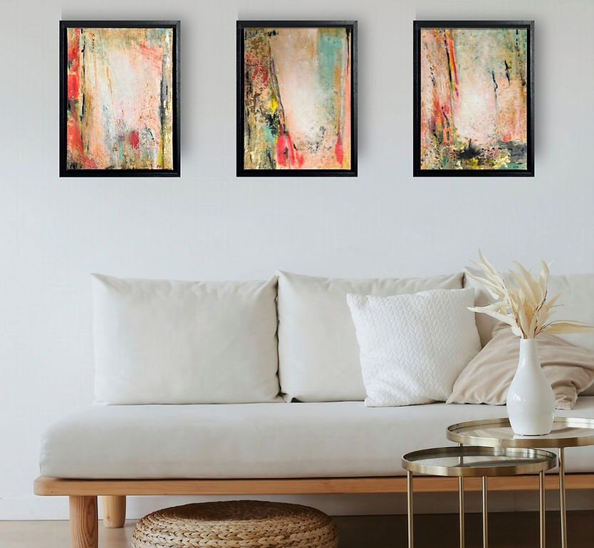 Australian bushfire series of small-scale mixed media paintings, featuring beautiful touches of gold leaf.
'Smouldering Glow'
'Fire Shimmer'
'Wood Ash'