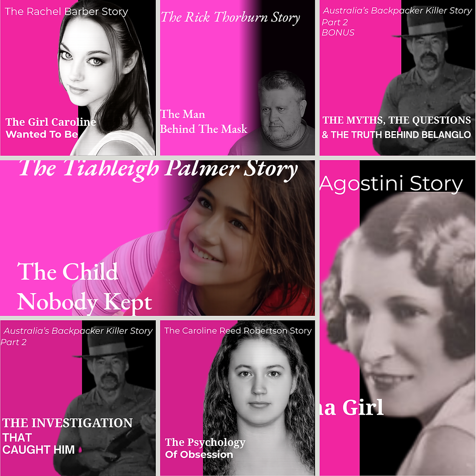 Collage of Coffee and Crime AU July Podcasts