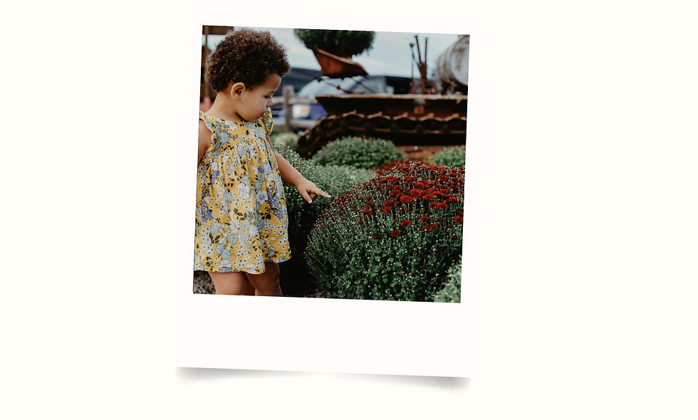 Toddler pointing at a bush