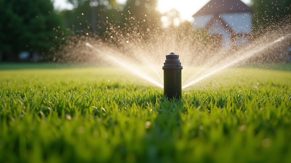 Eye-level view of a smart irrigation system installed in a large estate lawn