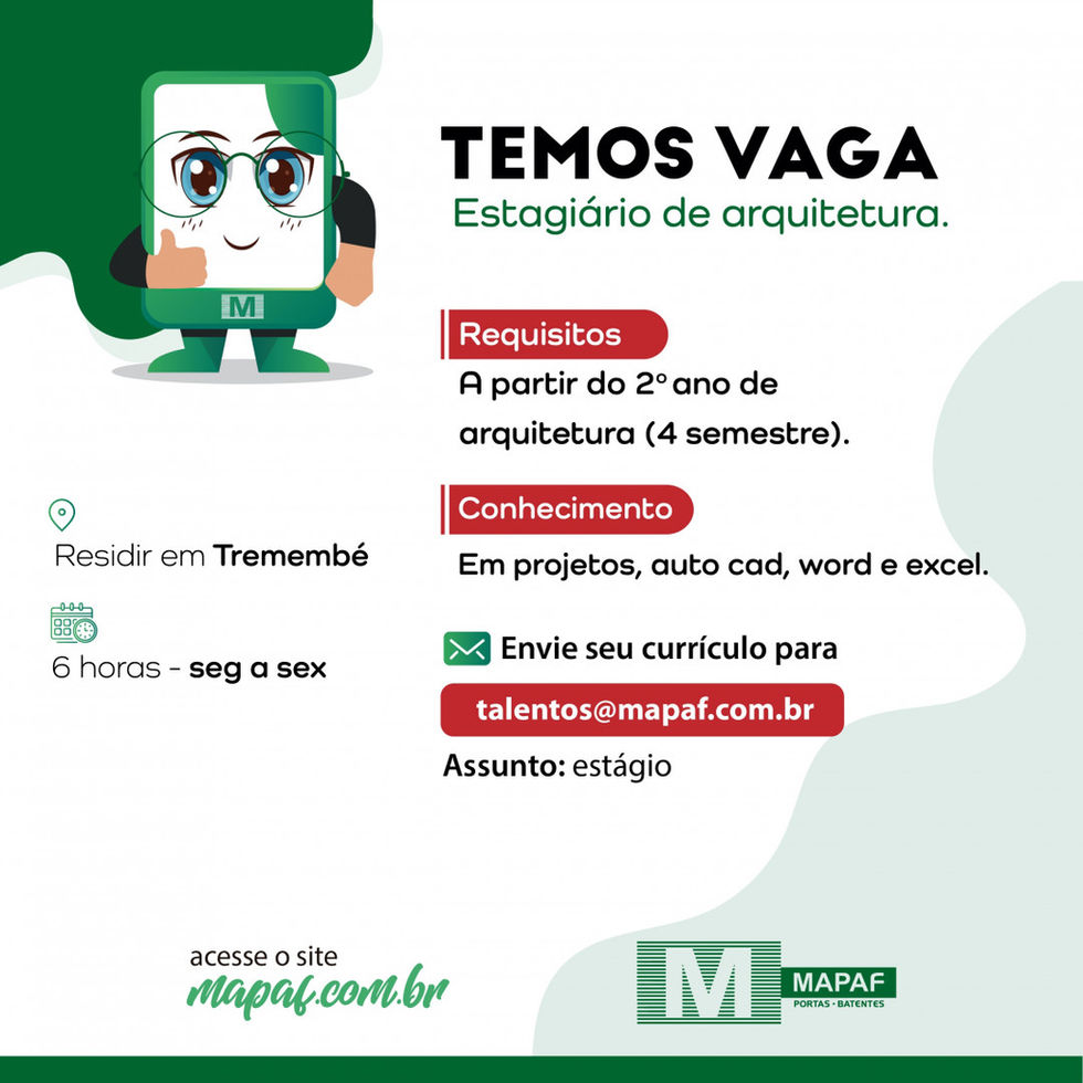 TEMOS VAGAS | Estagiário de Arquitetura