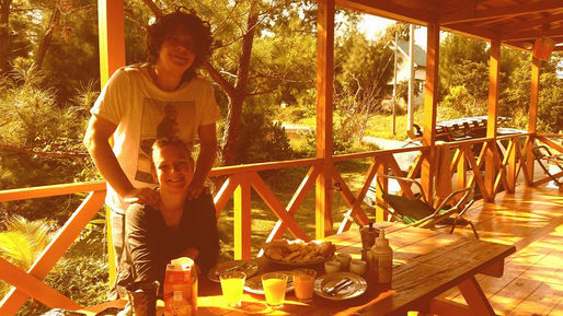 Sunny breackfast befor a surfing lesson. at Tropical Surf House Okinawa Onna Son . watersport guest 
