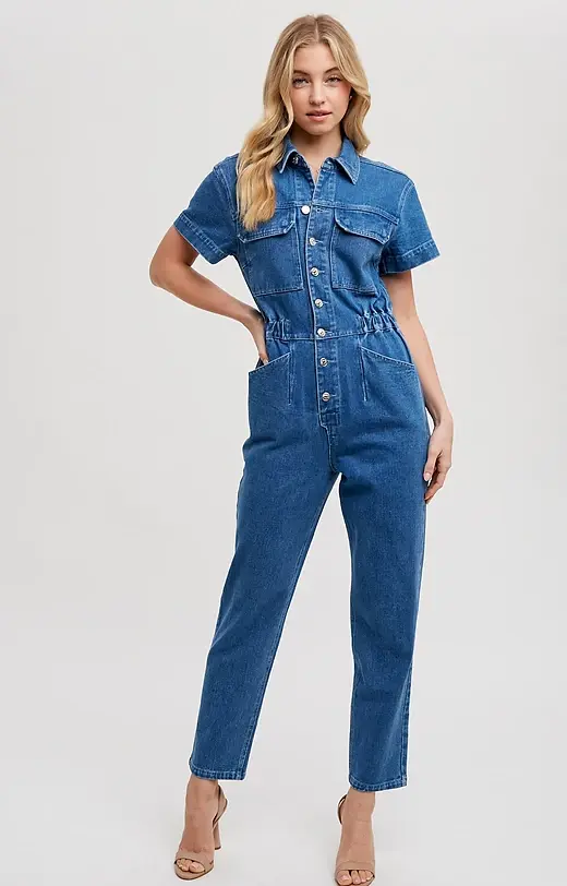 THE STEVIE DARK DENIM JUMPSUIT