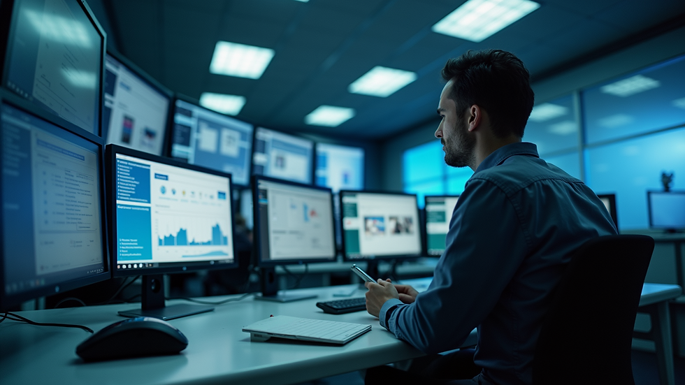 Eye-level view of a high-tech surveillance room