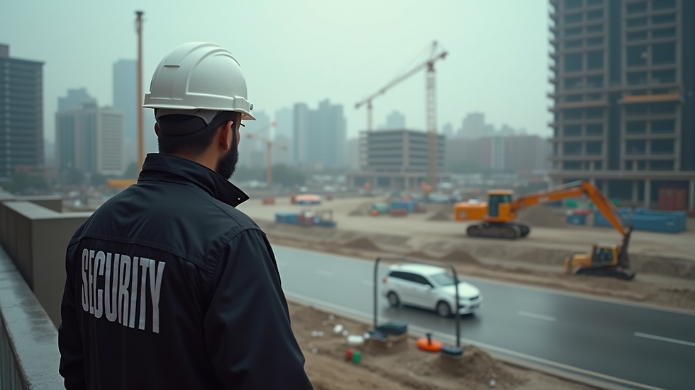 High angle view of security guard monitoring construction site