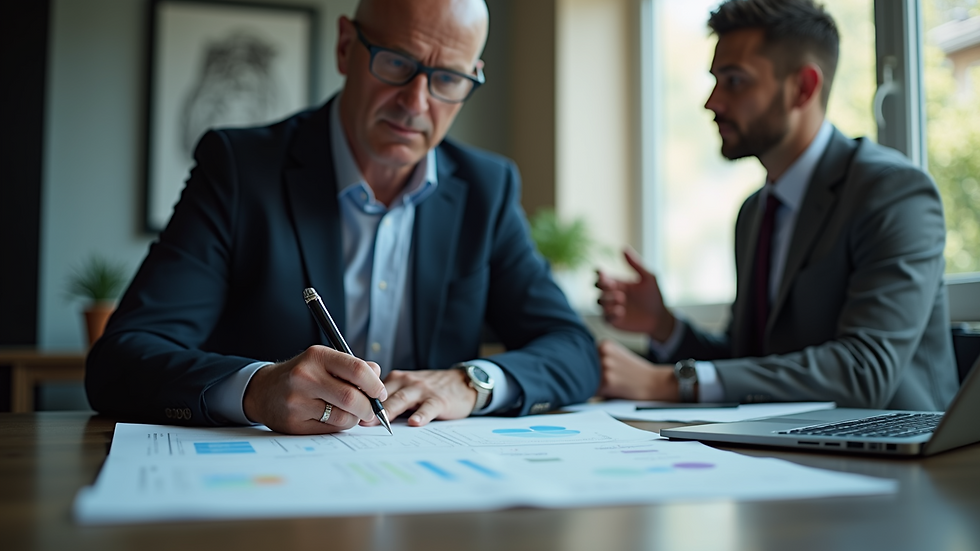 Eye-level view of a security professional discussing plans with a client
