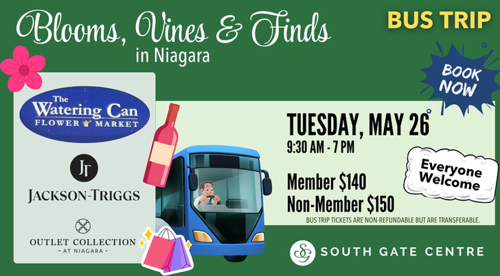 Ad for Bus Trip to Niagara for winery, garden store and shopping