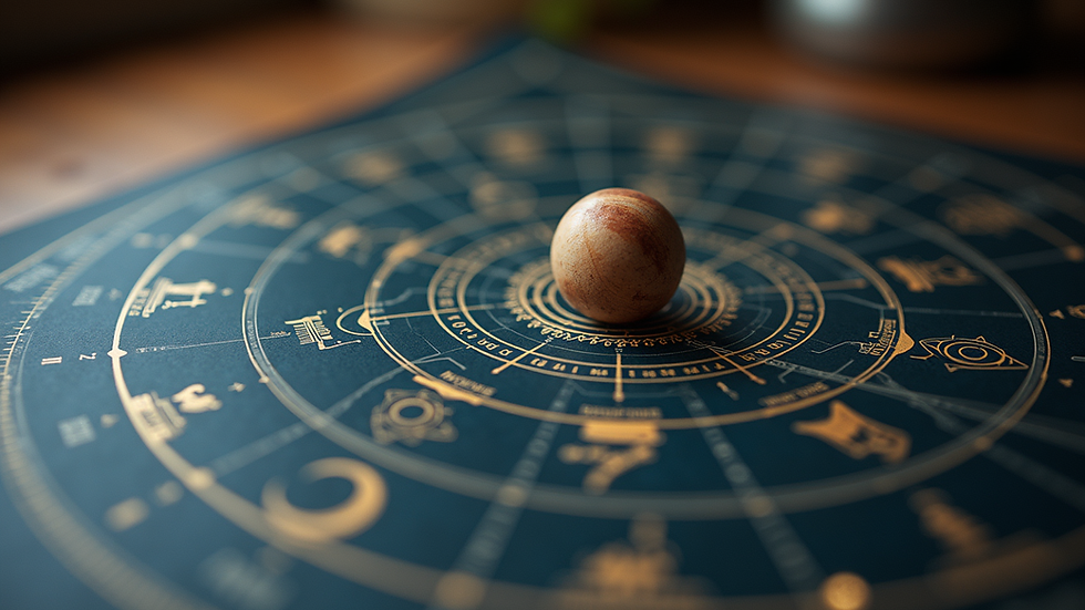 Eye-level view of a celestial map showing zodiac signs and planets