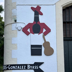 Tío Pepe bodega - directional sign featuring the iconic Tïo Pepe logo