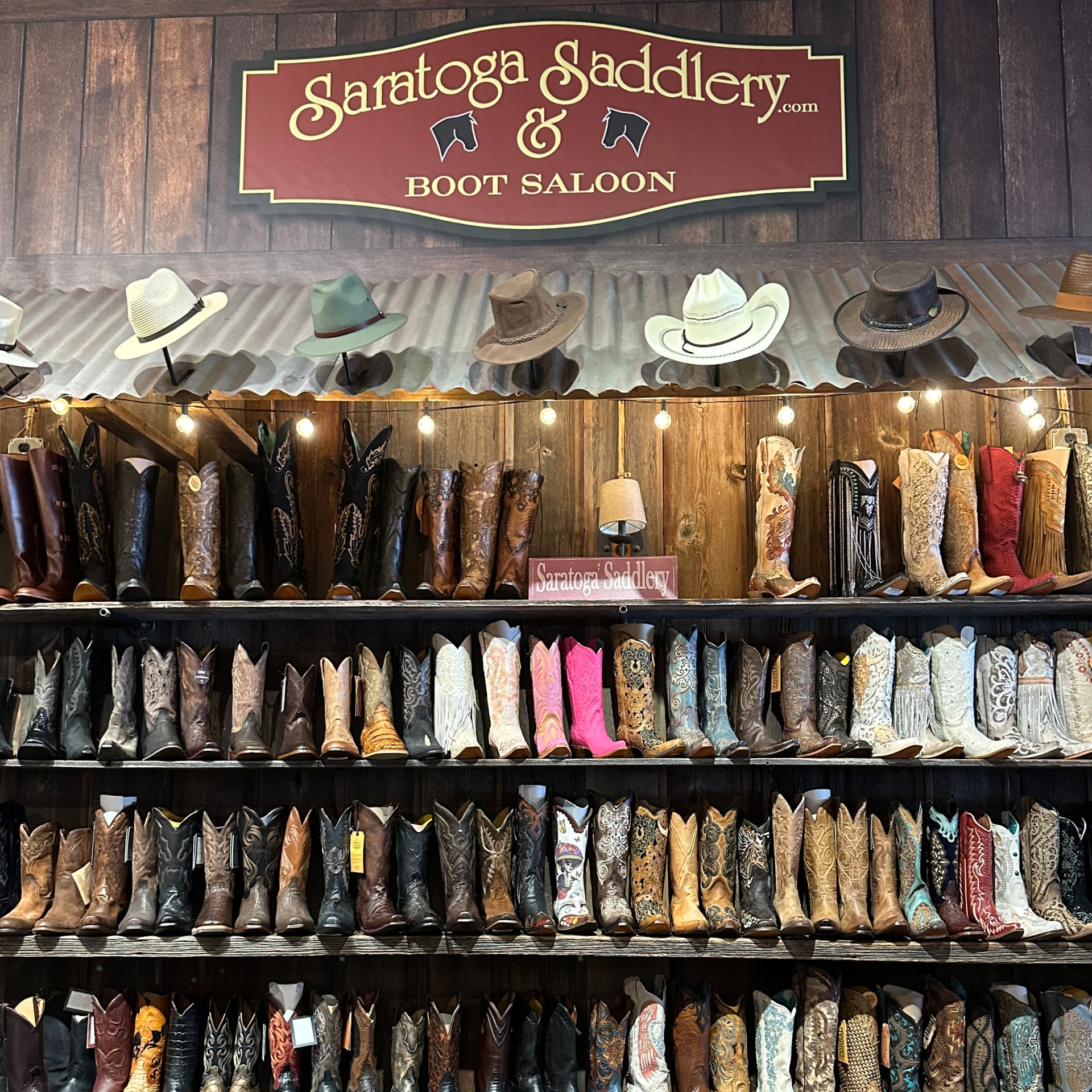 The cowboy boot section of Saratoga Saddlery