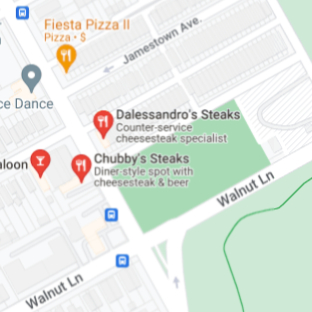 This is a screen clipping of a Google map of Roxborough Where Chubby's and Dalessandro's are Located