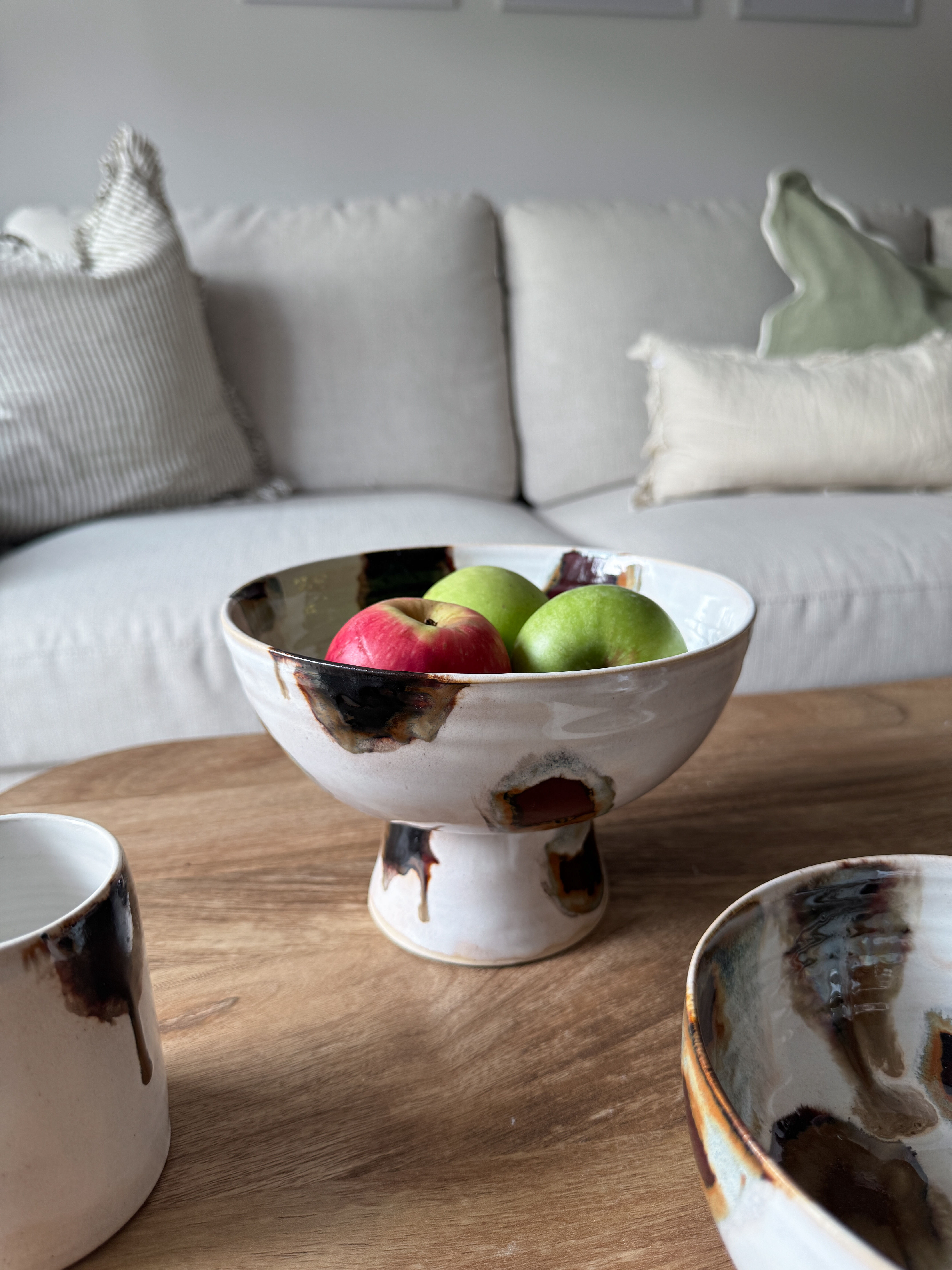 Wheel Thrown Ceramic Fruit Bowl | Cow Print Pedestal Stand