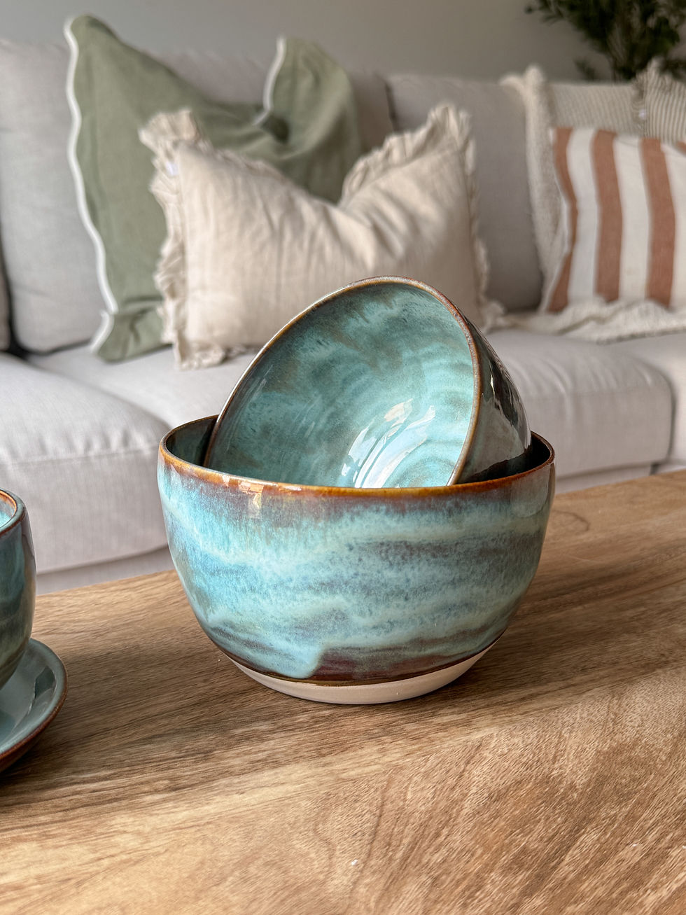 Thumbnail: Handmade wheel thrown stoneware bowl in Turquoise Drift