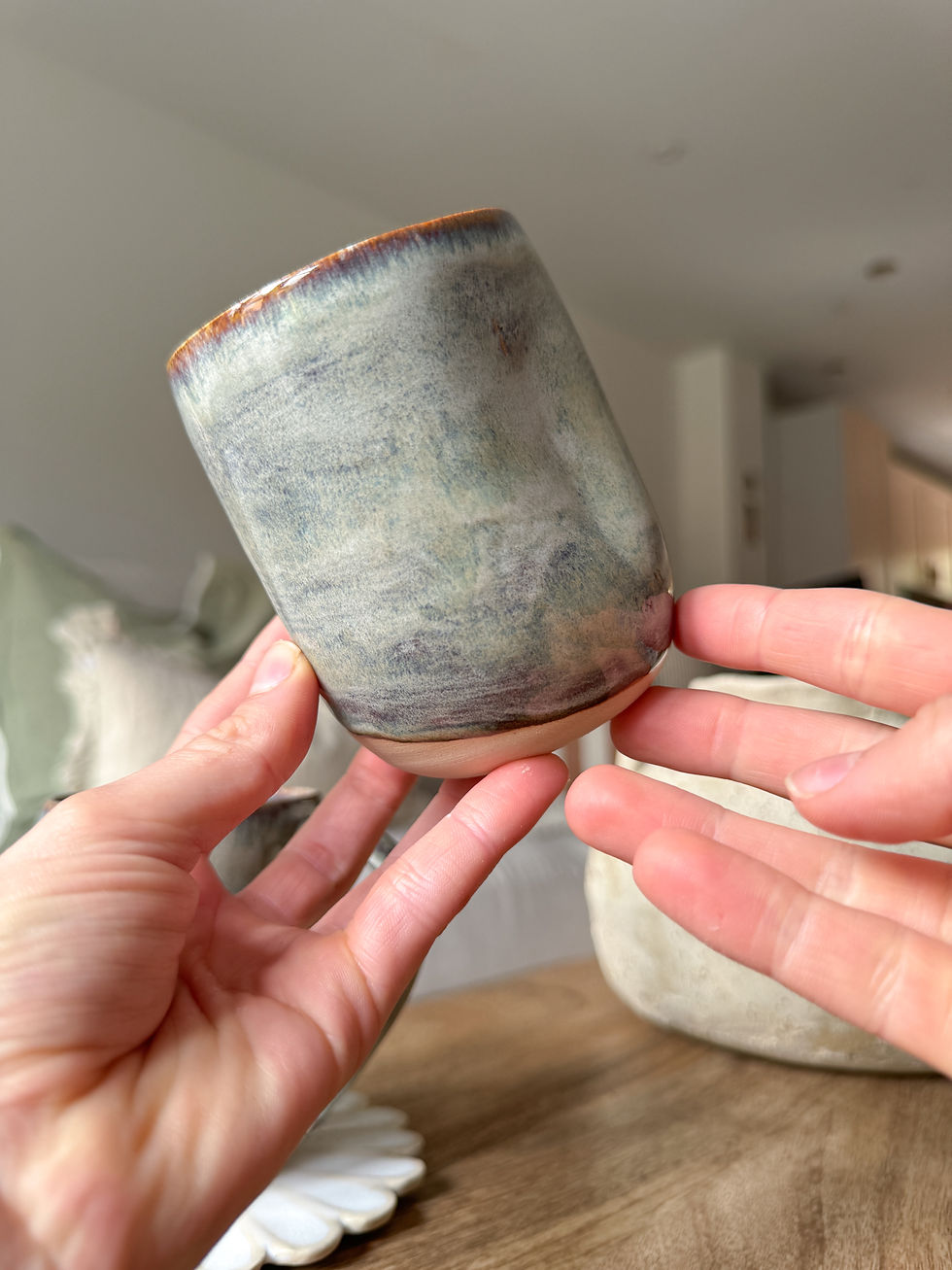 Thumbnail: Hand Thrown Speckled dimple cup | Pottery Coffee tumbler in Burished Sage