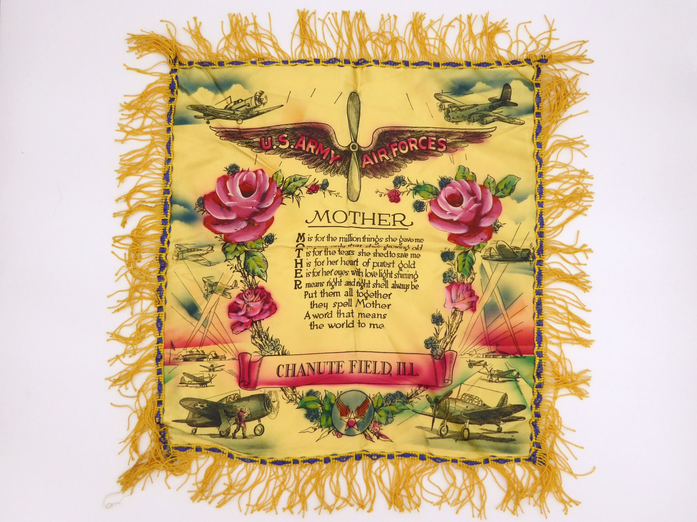 Original WWII Army Air Forces Souvenir Pillowcase