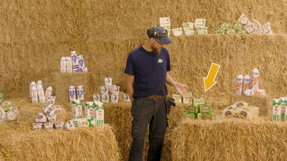 Arla Farmers farmer pointing at butter