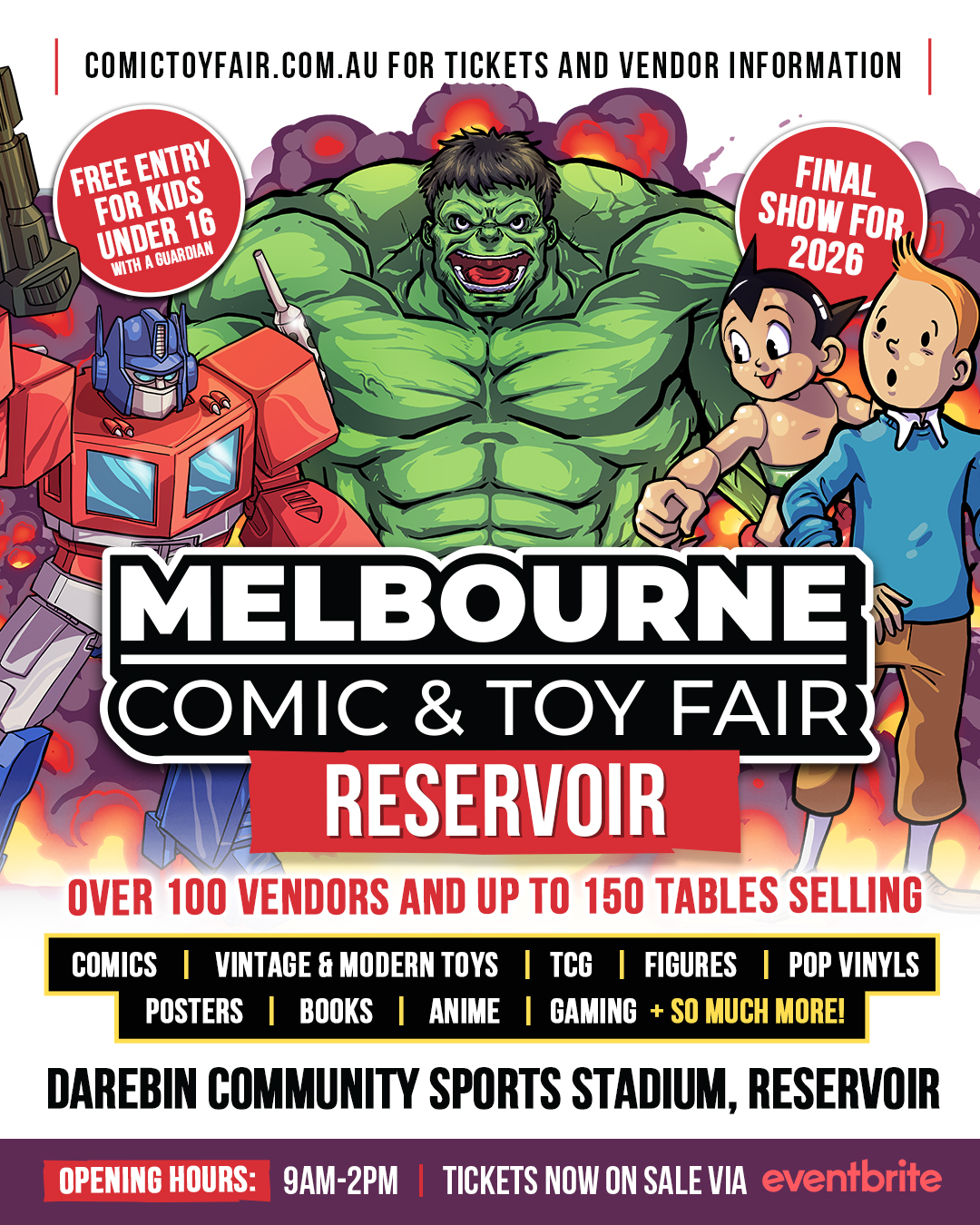 Official event artwork for Melbourne Comic & Toy Fair — Reservoir