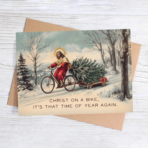 Geburtstagskarte „Happy Birthday Christus On A Bike“ – 17,5x12,5 Cm, Mit Umschlag