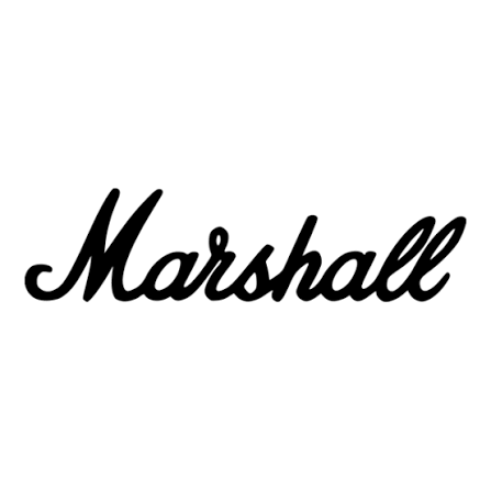 Logo oficial da Marshall em preto sobre fundo branco, com a palavra Marshall em script cursivo, formato quadrado