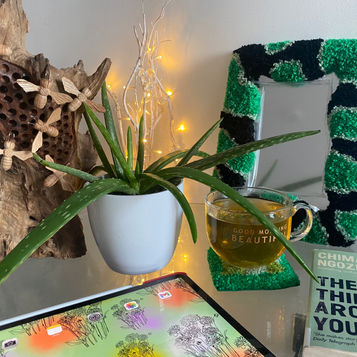 Green Cow Rug Mirror