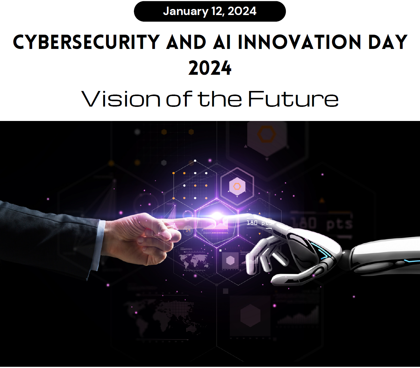 Original Cybersecurity and AI Innovation Day 2024 poster: January 12, 2024, Vision of the Future.
