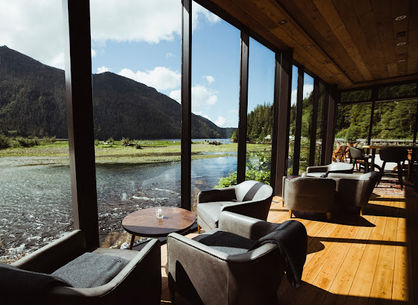 view of lake from Clayoquot Wilderness Lodge restaurant
