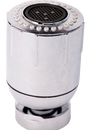 Adjustable chrome-plated tap aerator designed to regulate water flow and reduce splashing, with a threaded inlet for easy attachment.