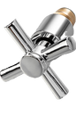 Chrome-plated tap with a cross-shaped handle and brass-threaded inlet for hose or pipe connection.