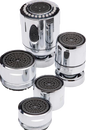 A versatile set of chrome-plated tap aerators designed to regulate water flow and reduce splashing. Each aerator features a threaded inlet for easy attachment to various tap sizes, enhancing water efficiency.